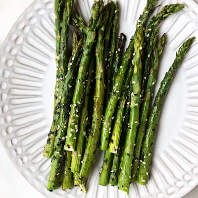 Black and White Sesame Seed Crusted Roasted Asparagus